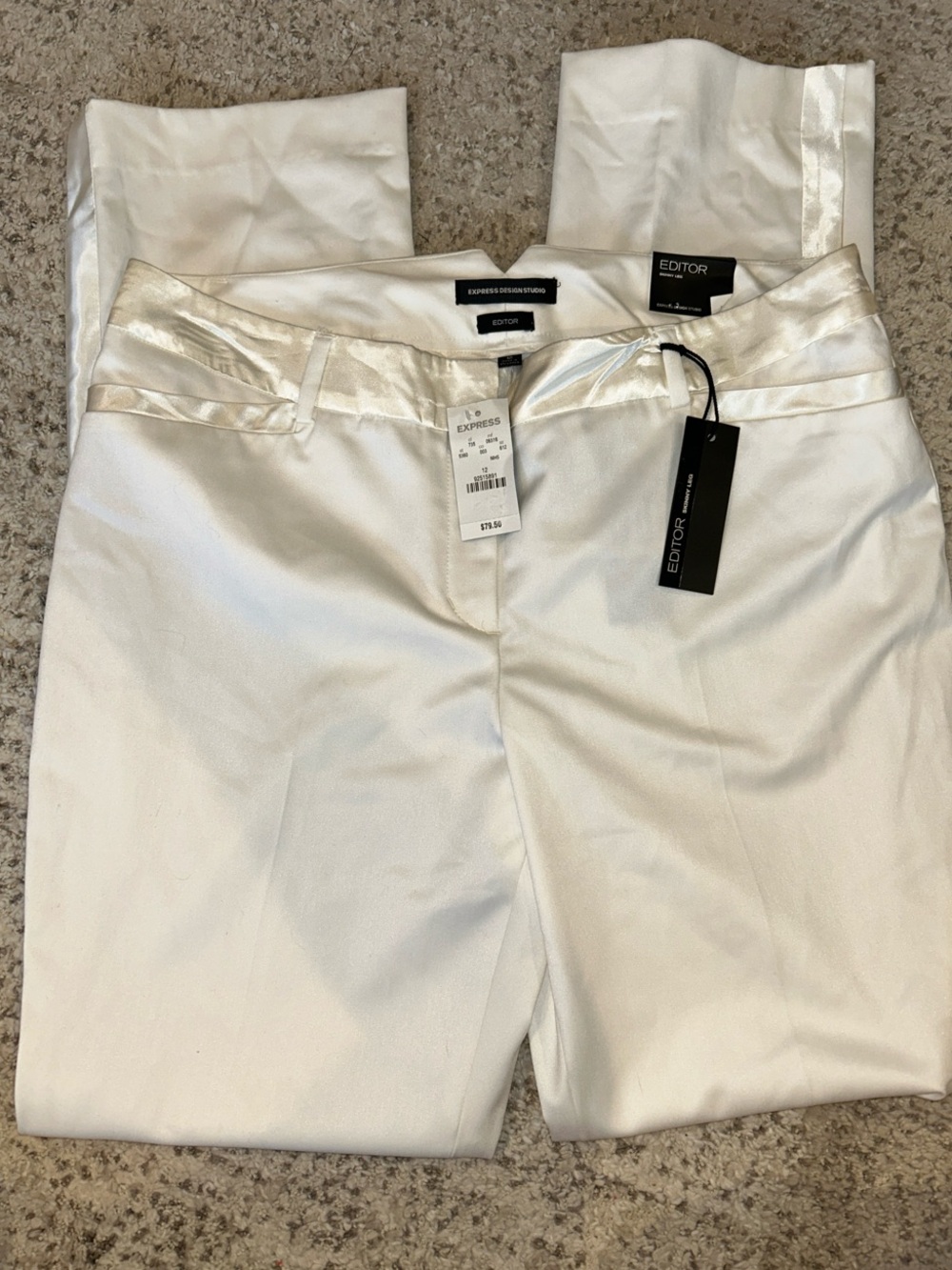 Express White Satin-Trim Dress Pants